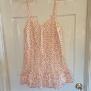 Saints + Secrets Rufflw White Slip Dress With Peach Accents